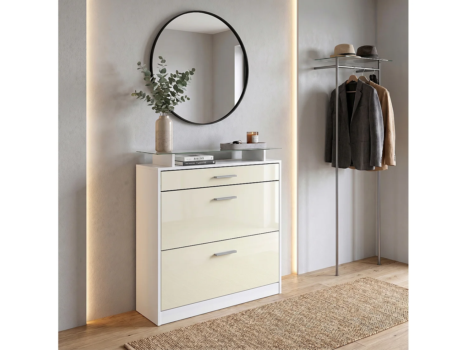 SCHUHSCHRANK Loret Front in Creme Hochglanz