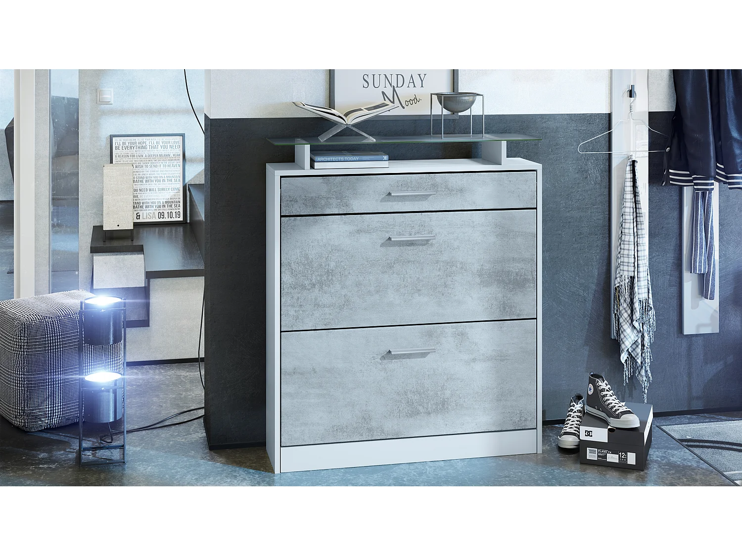 SCHUHSCHRANK Loret Front in Beton Oxid Optik