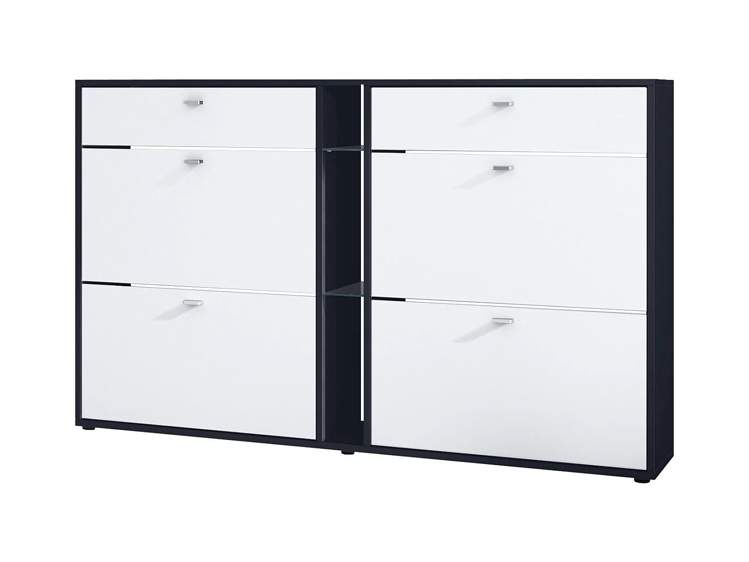 Meuble à chaussures à bascule Today 155,5 x 95 x 28 cm, corps en Noir mat, façades en blanc mat