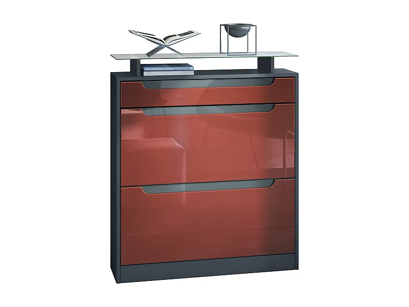 SCHUHSCHRANK Fiesta Fronten in Bordeaux Hochglanz, Griffmulden in Grau Hochglanz