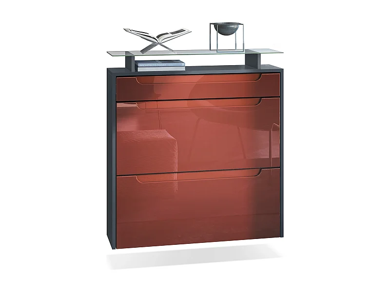 SCHUHSCHRANK Annie Fronten in Bordeaux Hochglanz, Griffmulden in Bordeaux Hochglanz