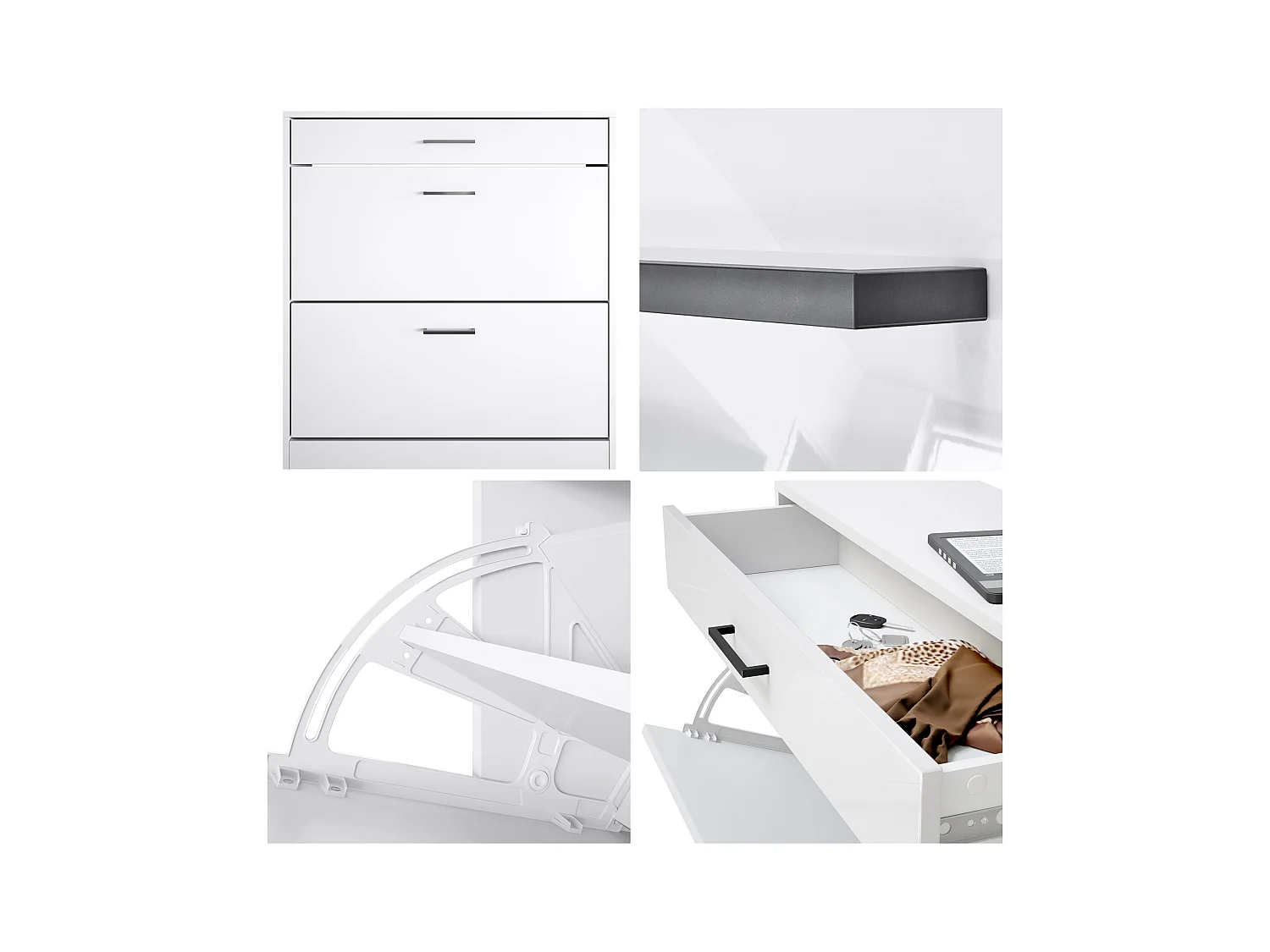 Armoire à chaussures inclinable Elvas 89 x 95,5 x 27 cm, caisson en blanc mat, façade en Blanc mat