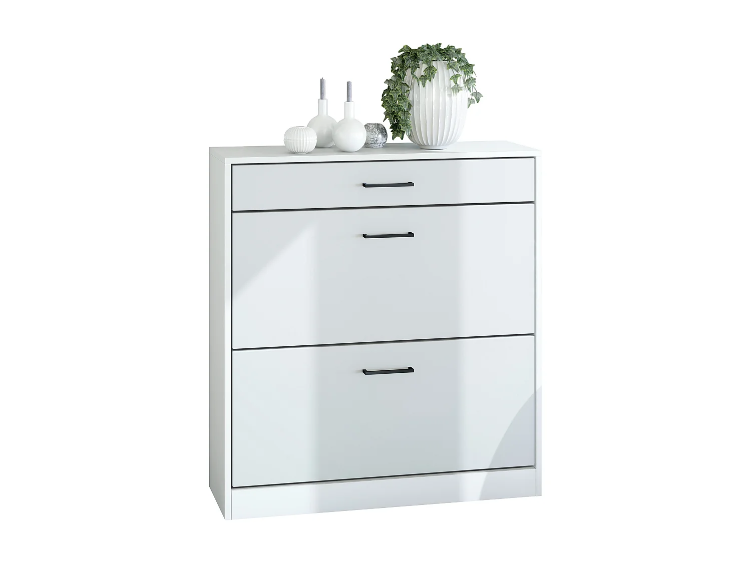 Mobiletto ribaltabile per scarpe Elvas 89 x 95,5 x 27 cm, Carcassa in bianco opaco, frontale in bianco opaco | Molteplici opzioni di colore