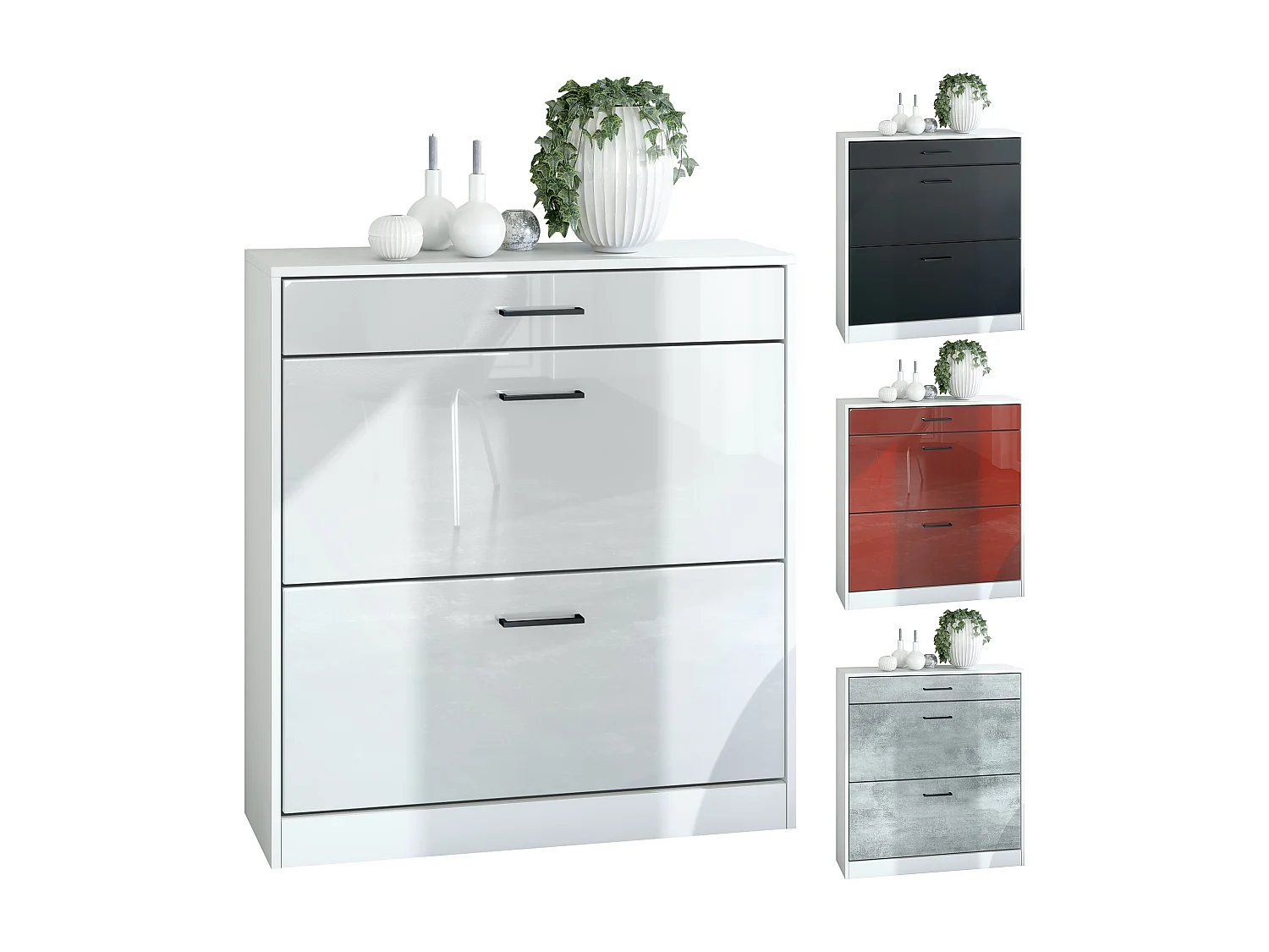 Mobiletto ribaltabile per scarpe Elvas 89 x 95,5 x 27 cm, Carcassa in bianco opaco, frontale in bianco opaco | Molteplici opzioni di colore