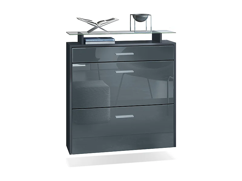 Scarpiera Vladon Malea, antracite opaco /grigio lucido - carrello appeso per 16 paia di scarpe (89 x 96 x 23 cm)