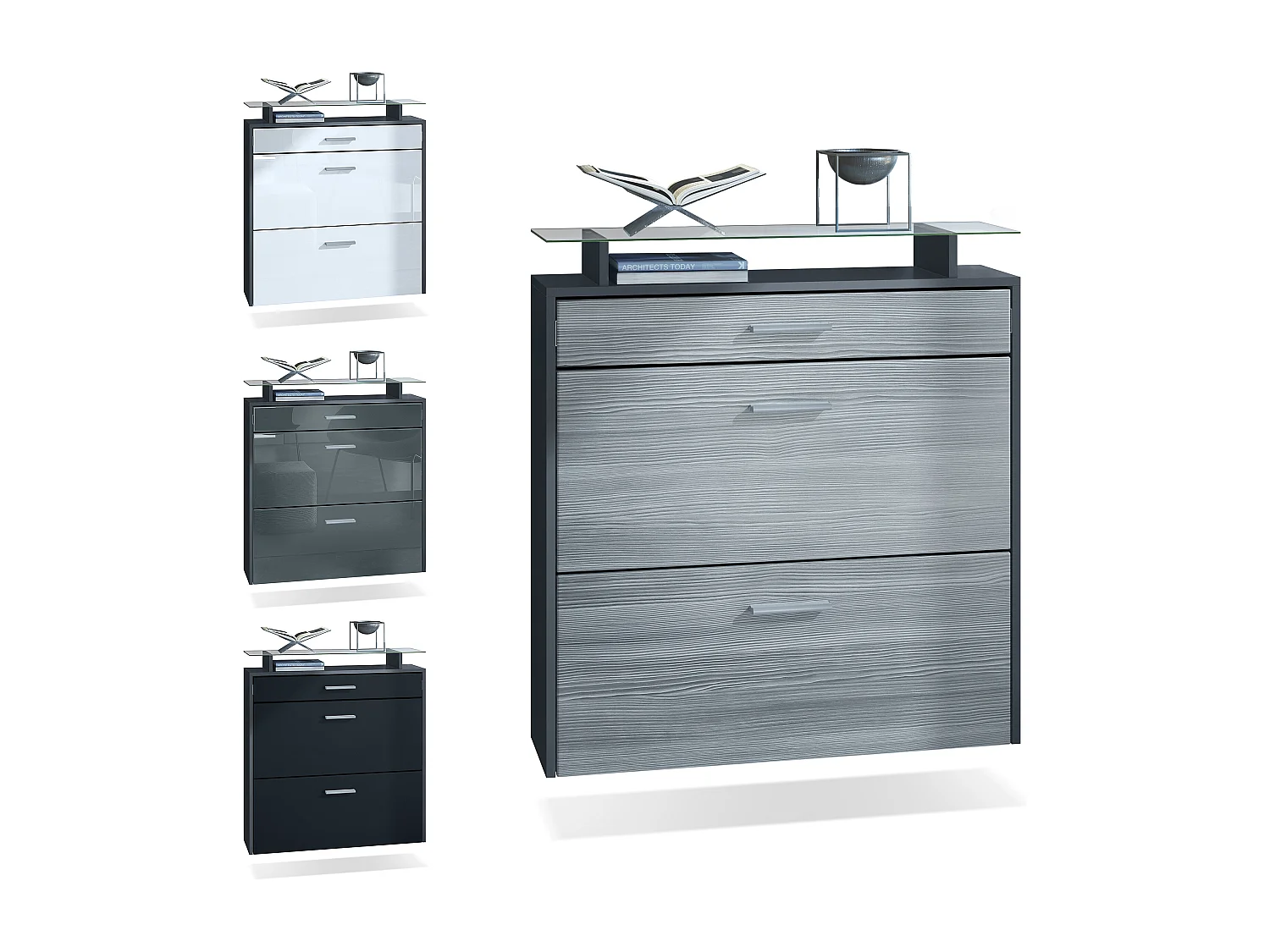 Mueble zapatero Vladon Malea, antracita mate/gris de alto brillo - carro zapatero colgante para 16 pares de zapatos (89 x 96 x 23 cm)