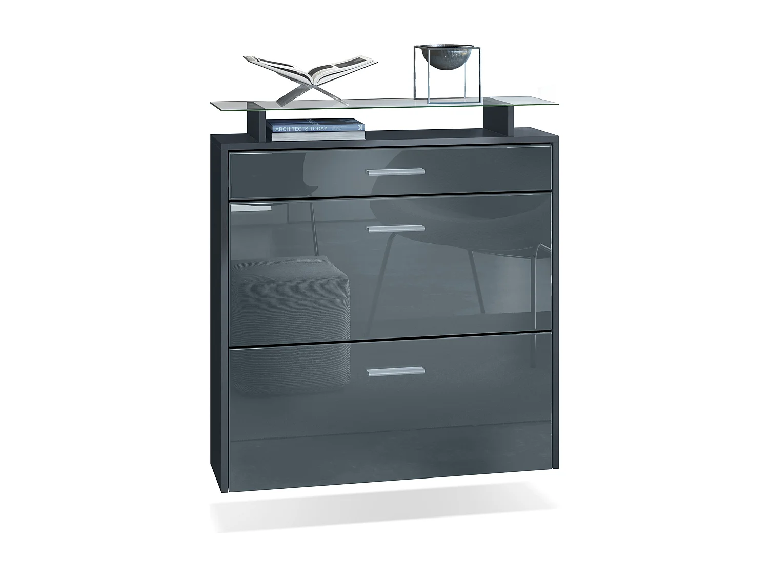 Scarpiera Vladon Malea, antracite opaco /grigio lucido - carrello appeso per 16 paia di scarpe (89 x 96 x 23 cm)