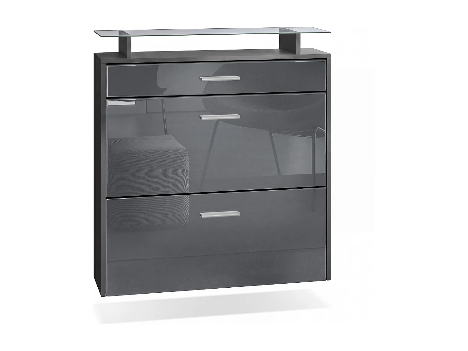 SCHUHSCHRANK Malea Fronten in Grau Hochglanz