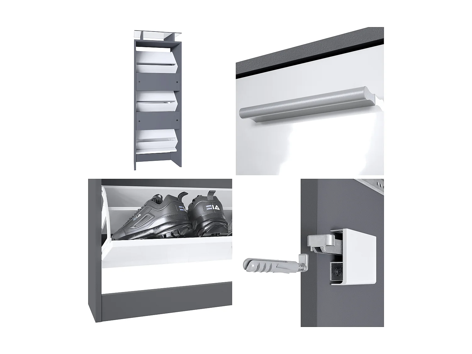 Vladon Scarpiera Lavia V2, Scarpiera per 12 Paia di Scarpe con 3 Ribalte e Mensola in Vetro, antracite opaco /ottica cermento ossido (46 x 128 x 23 cm)