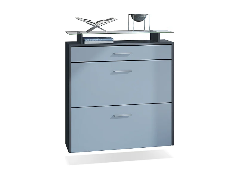 Mueble zapatero Vladon Malea, antracita mate/mezclilla mate - carro zapatero colgante para 16 pares de zapatos (89 x 96 x 23 cm)