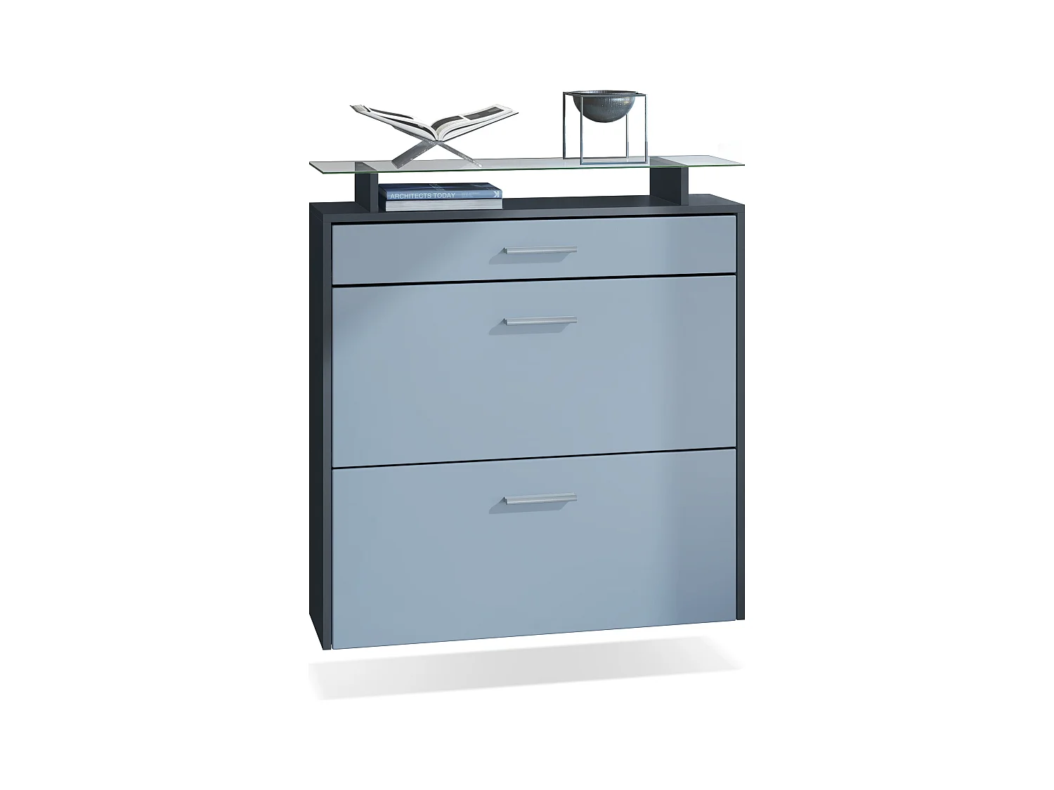 Armoire à chaussures Malea de , anthracite mat/denim mat - basculeur à chaussures suspendu pour 16 paires de chaussures (89 x 96 x 23 cm)