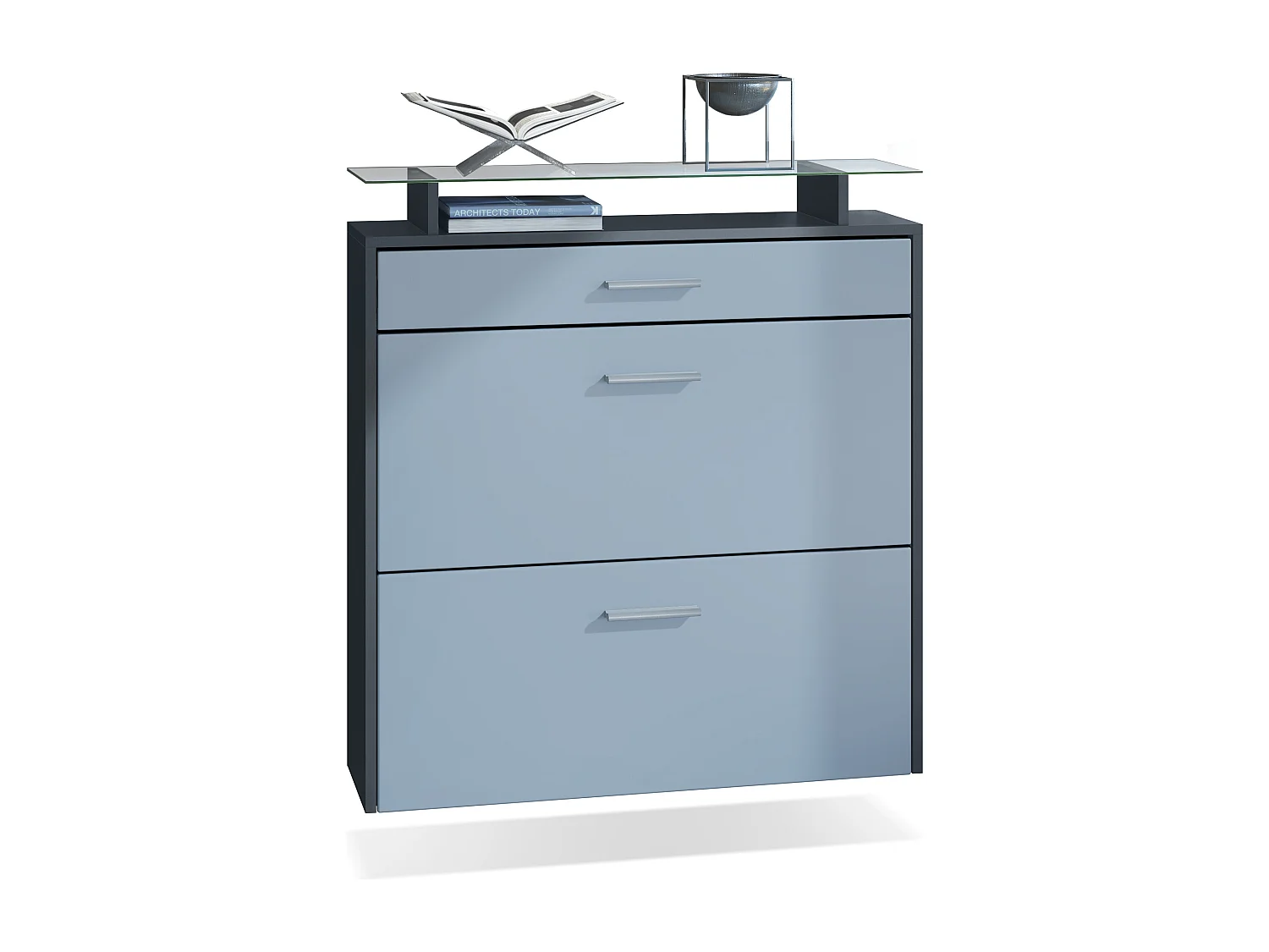 Scarpiera Vladon Malea, antracite opaco /denim opaco - carrello appeso per 16 paia di scarpe (89 x 96 x 23 cm)