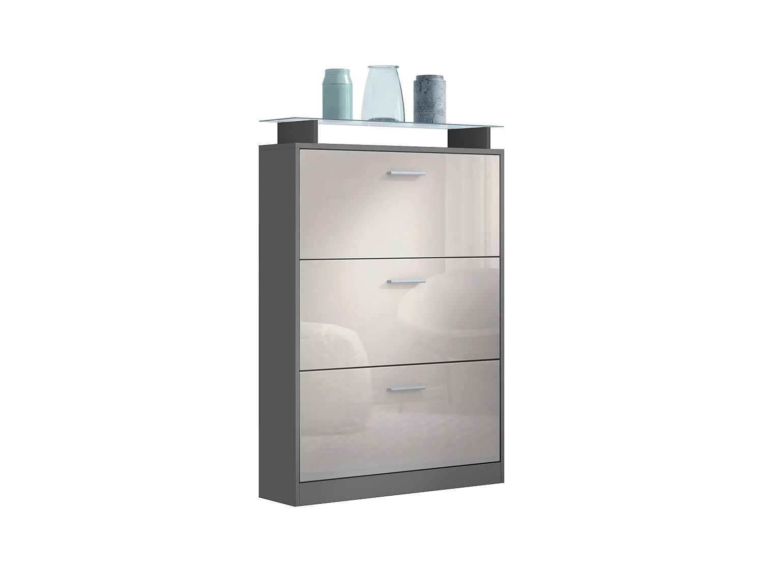 SCHUHSCHRANK Lavia Front in Sandgrau Hochglanz