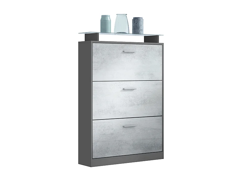 Armoire à chaussures Lavia, benne à chaussures pour 24 paires de chaussures avec 3 abattants et étagère en verre, / (89 x 128 x 23 cm)