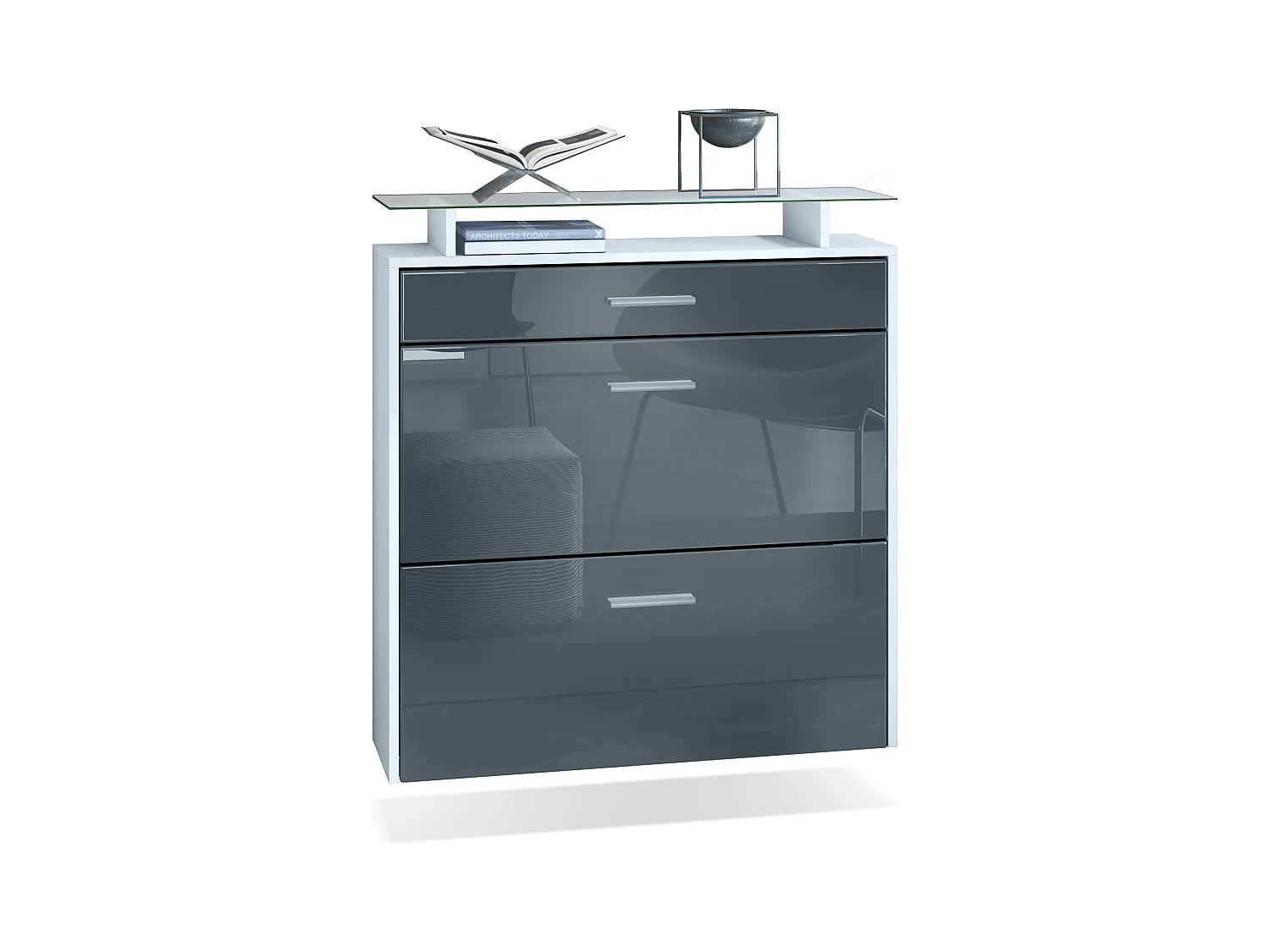 SCHUHSCHRANK Malea Front in Grau Hochglanz