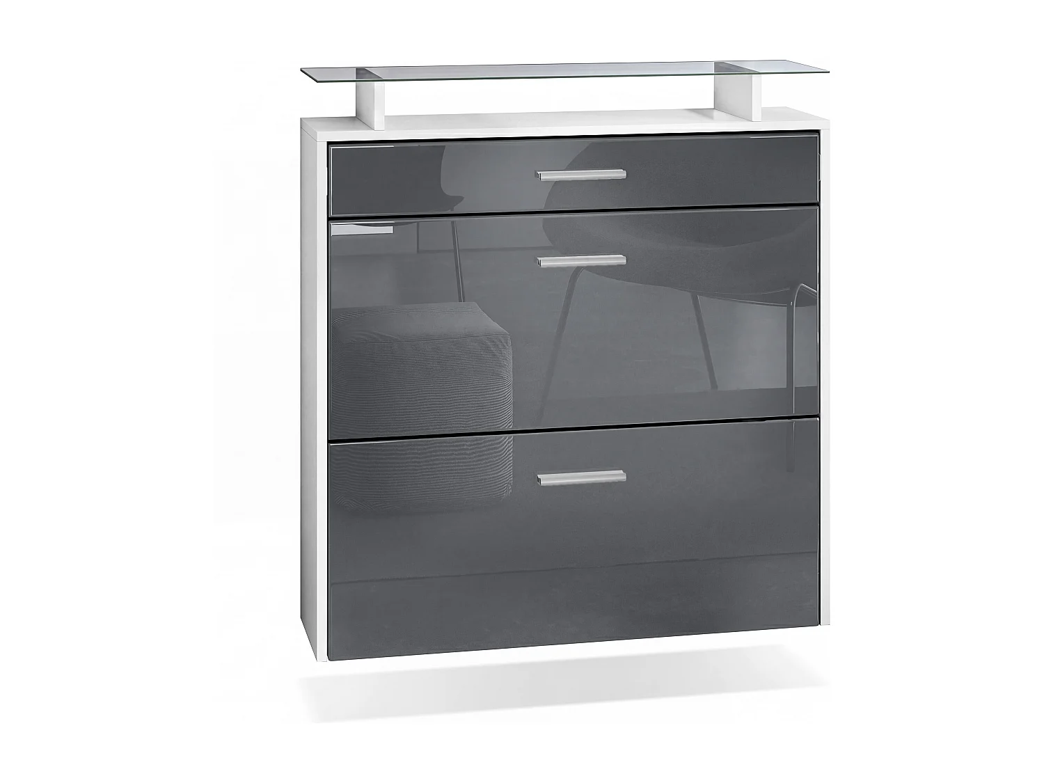 SCHUHSCHRANK Malea Front in Grau Hochglanz