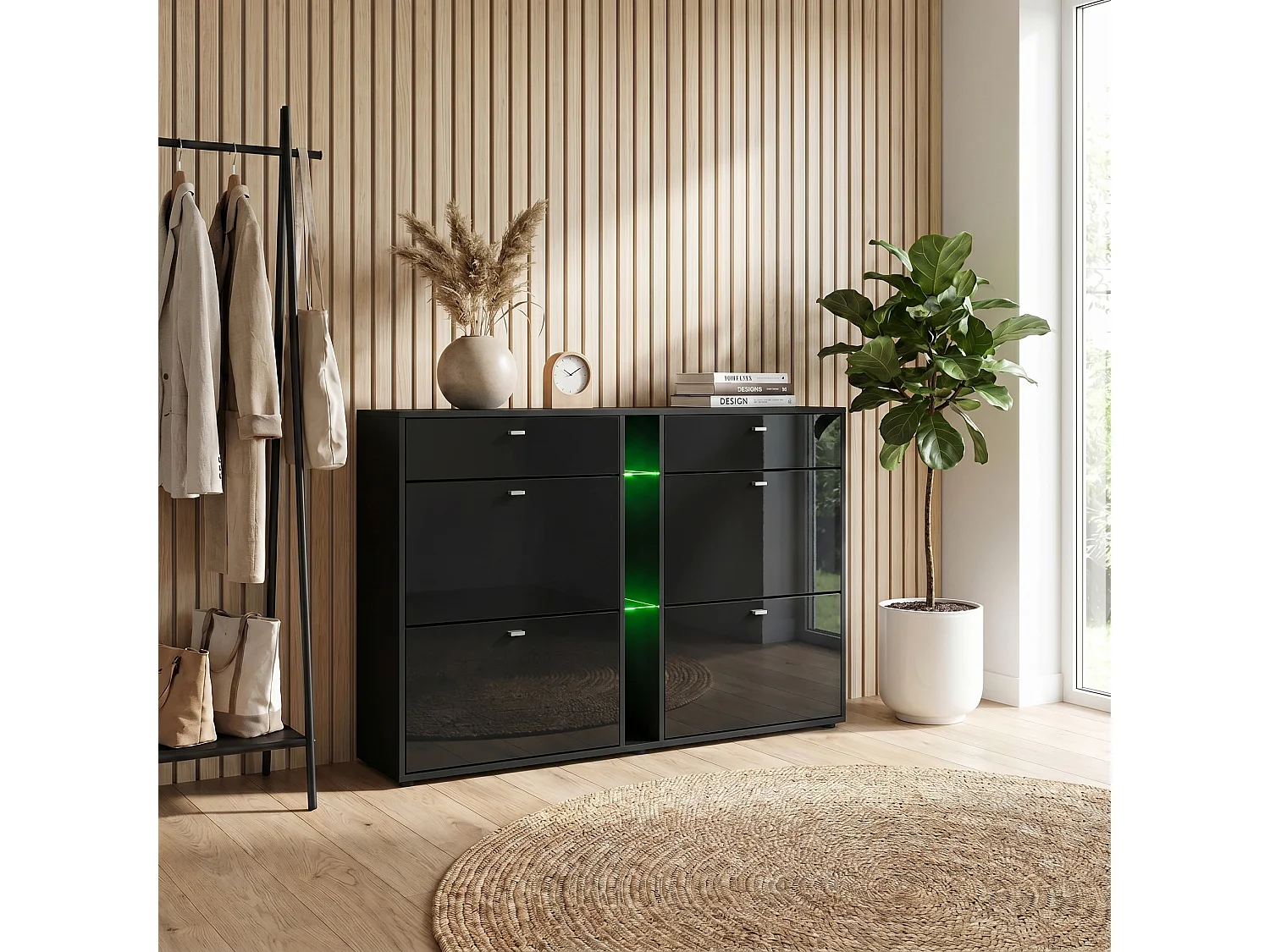 SCHUHSCHRANK Today Fronten in Schwarz Hochglanz