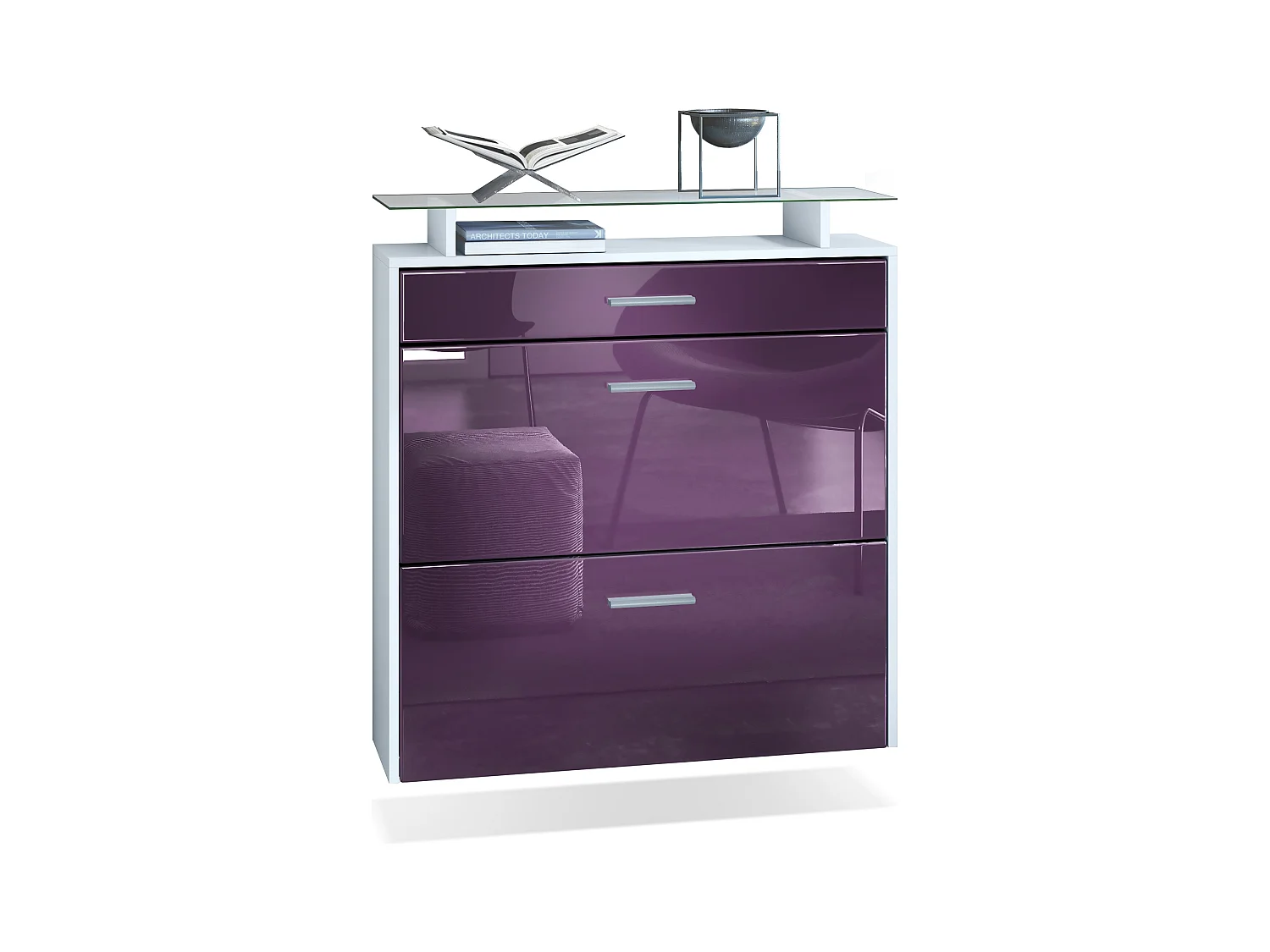 SCHUHSCHRANK Malea Front in Brombeer Hochglanz