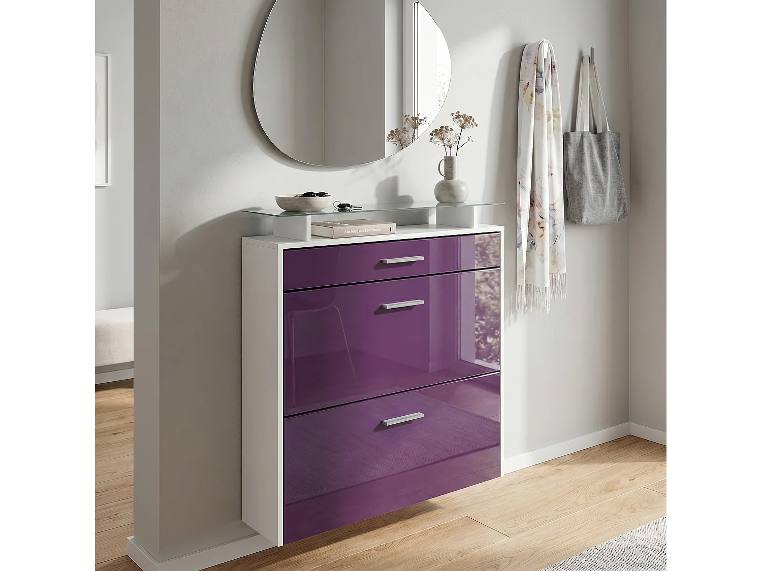 SCHUHSCHRANK Malea Front in Brombeer Hochglanz