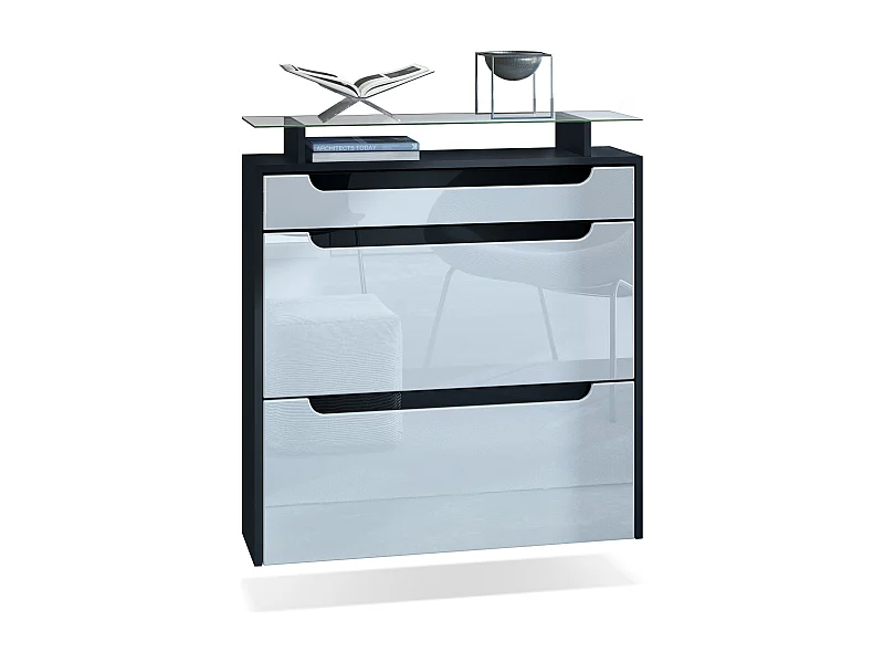 SCHUHSCHRANK Annie Weiß Hochglanz / Schwarz Hochglanz