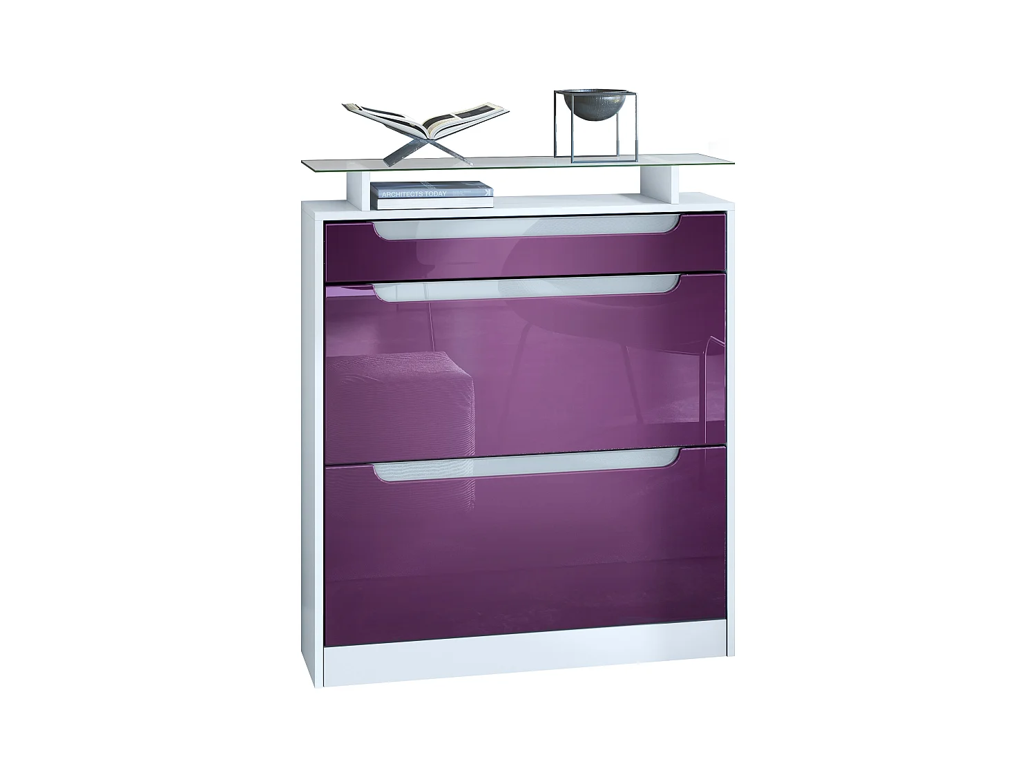 SCHUHSCHRANK Fiesta Brombeer Hochglanz / Weiß Hochglanz