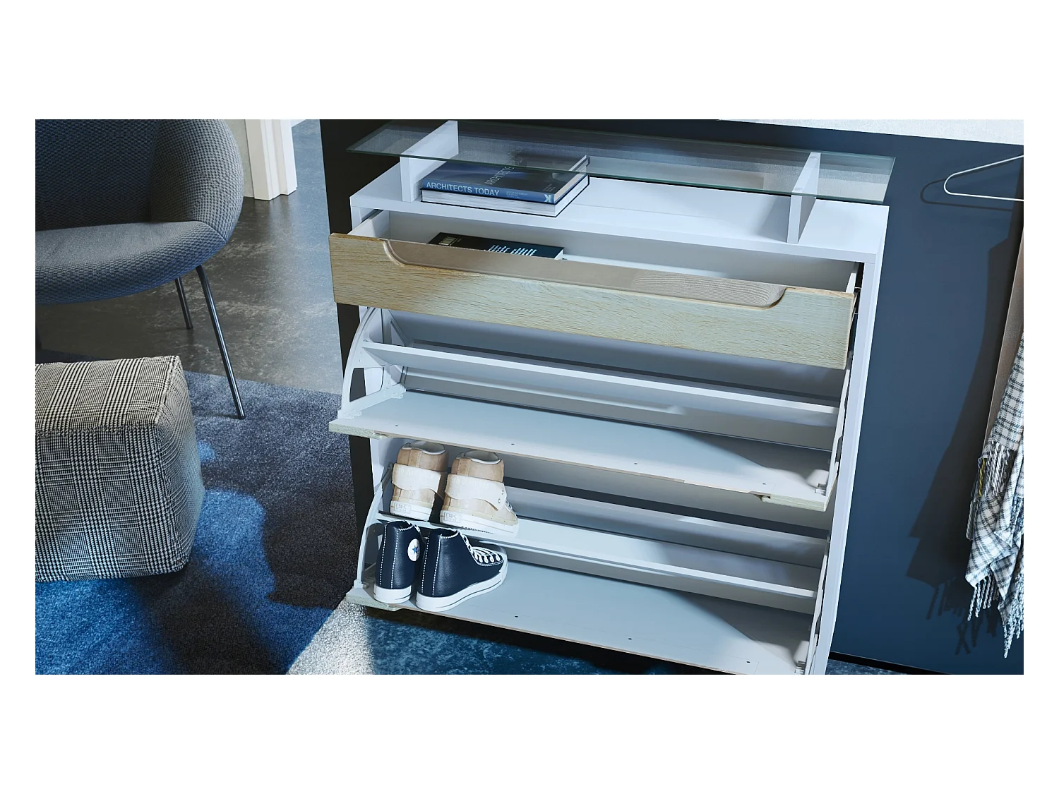 SCHUHSCHRANK Fiesta Brombeer Hochglanz / Weiß Hochglanz