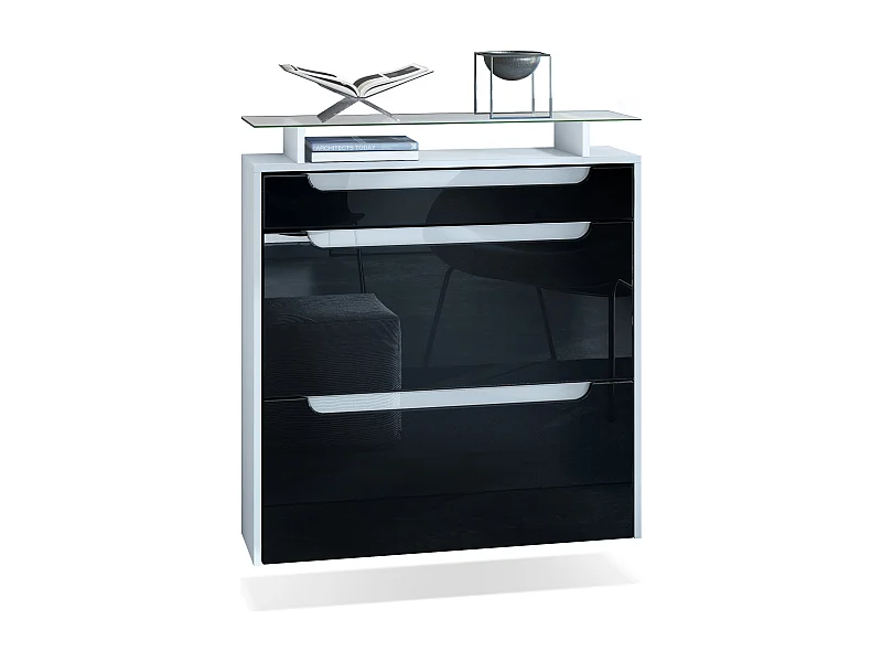 SCHUHSCHRANK Annie Schwarz Hochglanz / Weiß Hochglanz