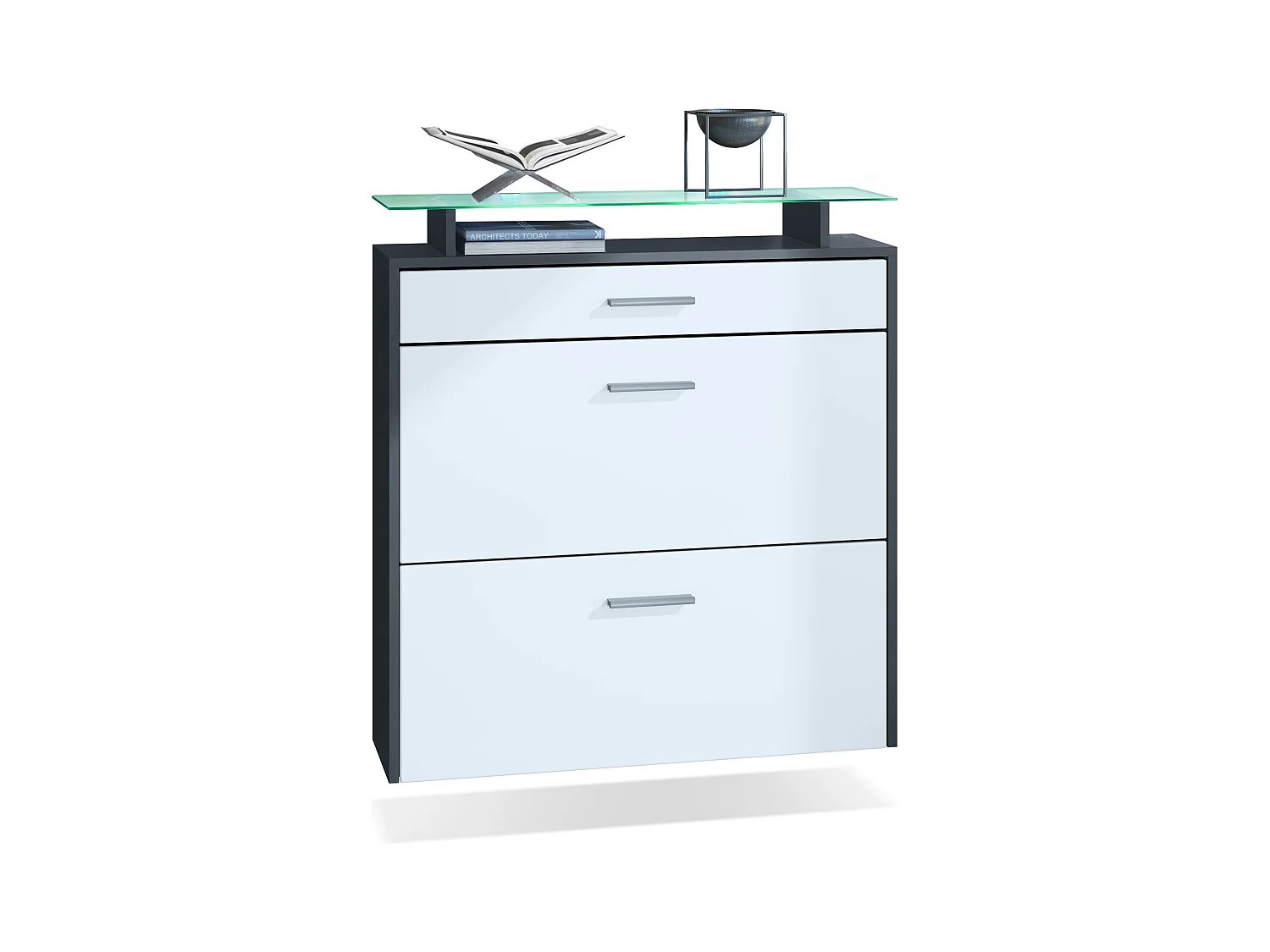 Armoire à chaussures Malea de , anthracite mat/blanc mat y compris LED - basculeur à chaussures suspendu pour 16 paires de chaussures (89 x 96 x 23 cm)