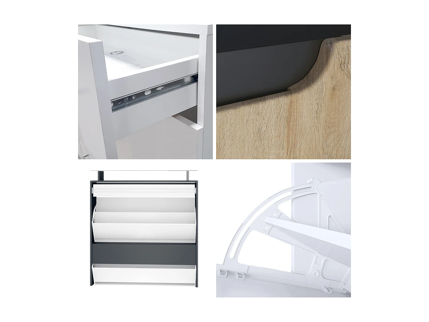 Scarpiera  Annie, mobile per 16 paia di scarpe con 2 ante a ribalta e 1 cassetto e ripiano in vetro, nero opaco/violetto-porpora/bianco lucido (89 x 96 x 23 cm)