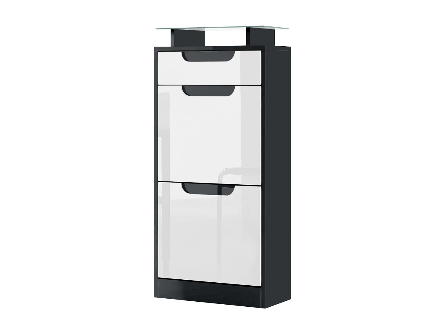 Scarpiera Fiesta V2, Carcassa in nero opaco / Frontale in bianco lucido con angoli in nero lucido