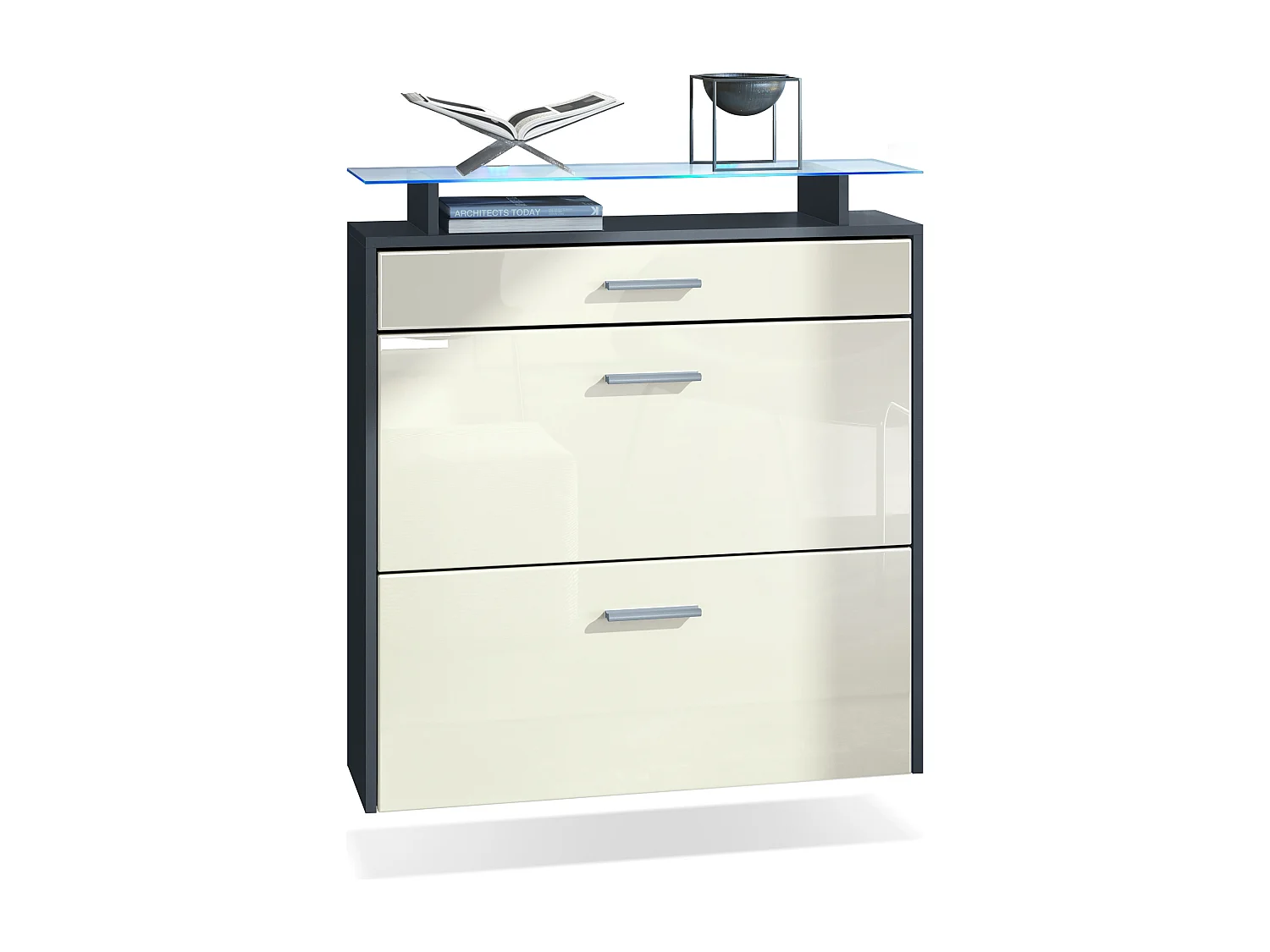 Scarpiera Vladon Malea, antracite opaco /beige lucido incl. LED - carrello appeso per 16 paia di scarpe (89 x 96 x 23 cm)