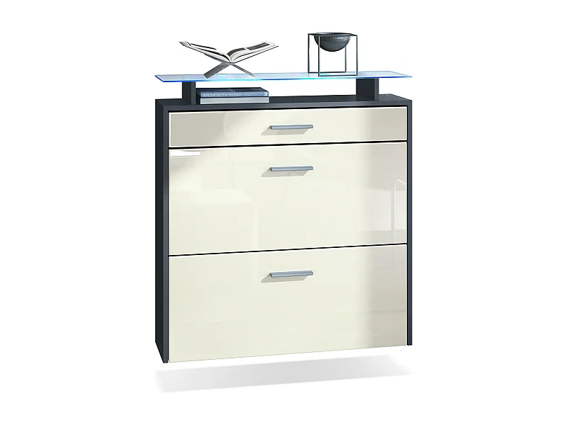 Scarpiera Vladon Malea, antracite opaco /beige lucido incl. LED - carrello appeso per 16 paia di scarpe (89 x 96 x 23 cm)