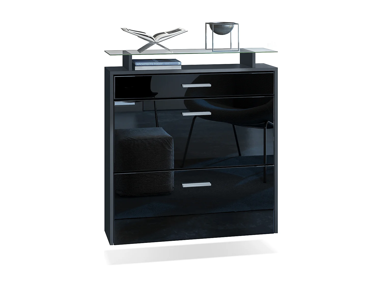 Mueble zapatero Vladon Malea, antracita mate/negro de alto brillo - carro zapatero colgante para 16 pares de zapatos (89 x 96 x 23 cm)