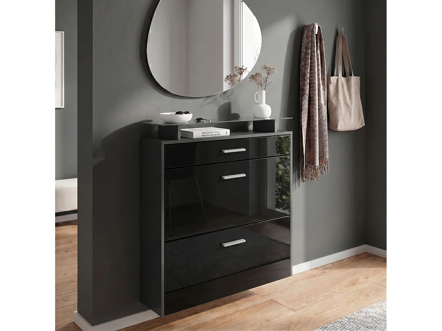 SCHUHSCHRANK Malea Fronten in Schwarz Hochglanz