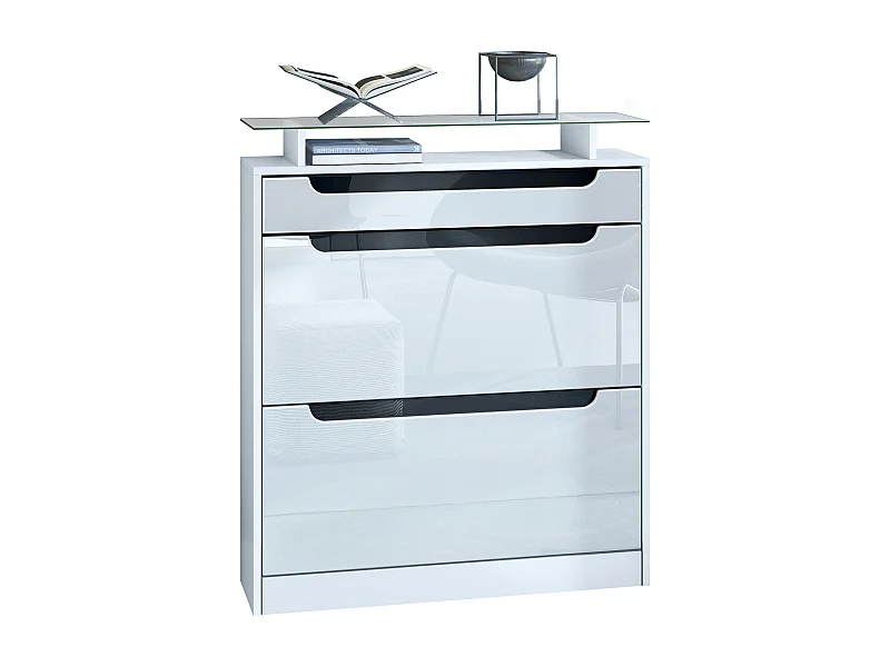 SCHUHSCHRANK Fiesta Weiß Hochglanz / Schwarz Hochglanz