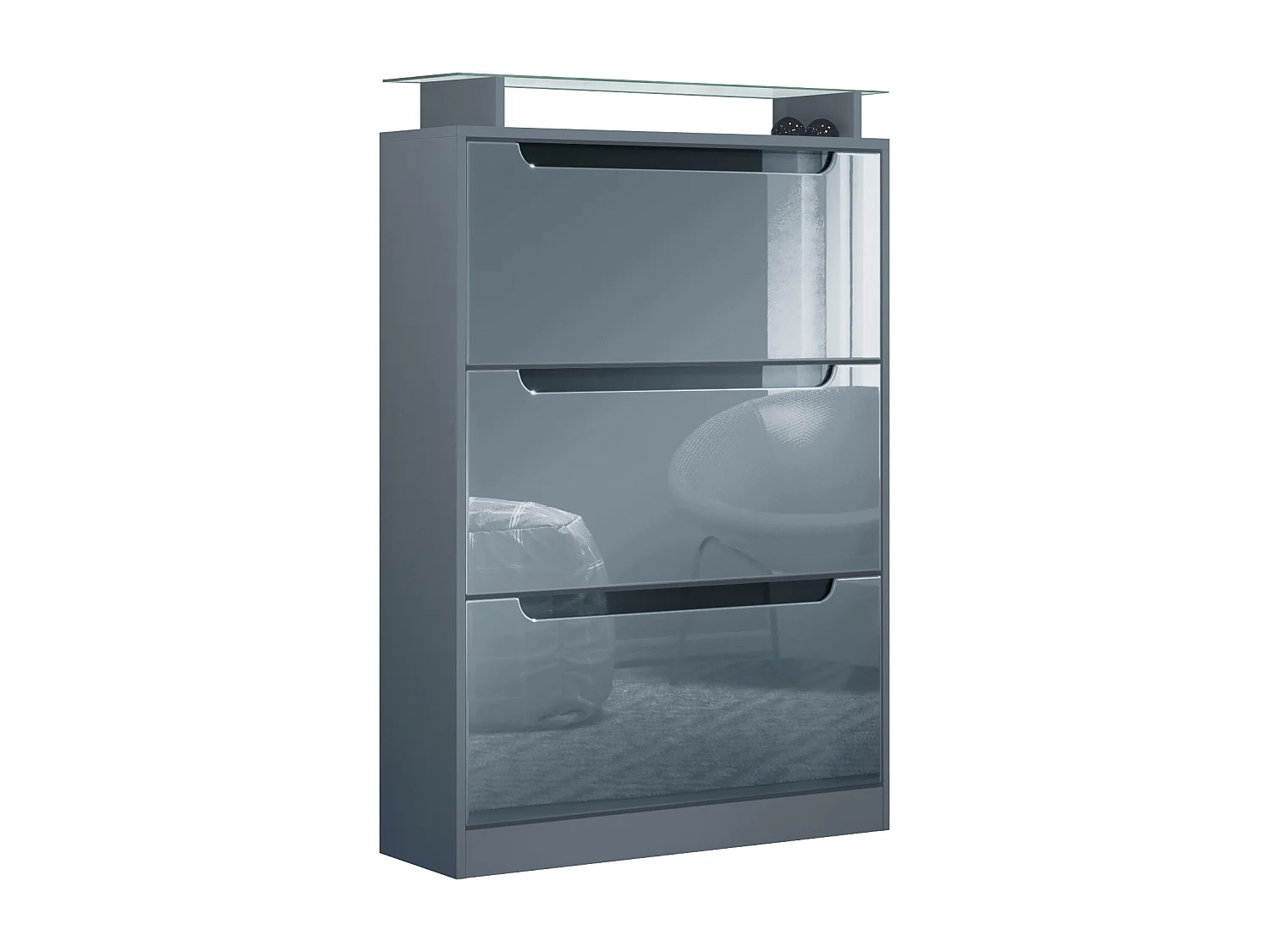 Scarpiera Space, portascarpe per 24 paia con 3 ribalte e ripiano in vetro, antracite opaco/grigio lucido (89 x 128 x 23 cm)