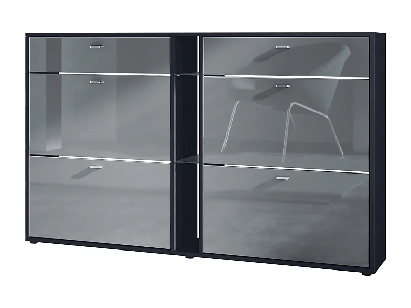 Scarpiera Today con 4 ante e 2 cassetti 155,5 x 95 x 28 cm, struttura in nero opaco, frontali in grigio lucido