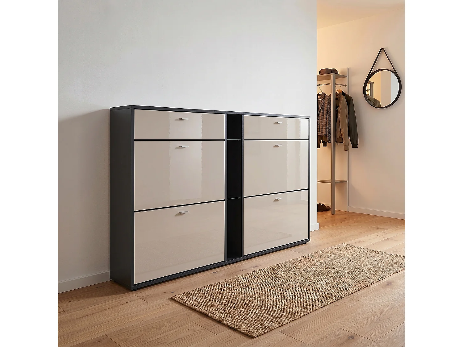 SCHUHSCHRANK Today Fronten in Sandgrau Hochglanz