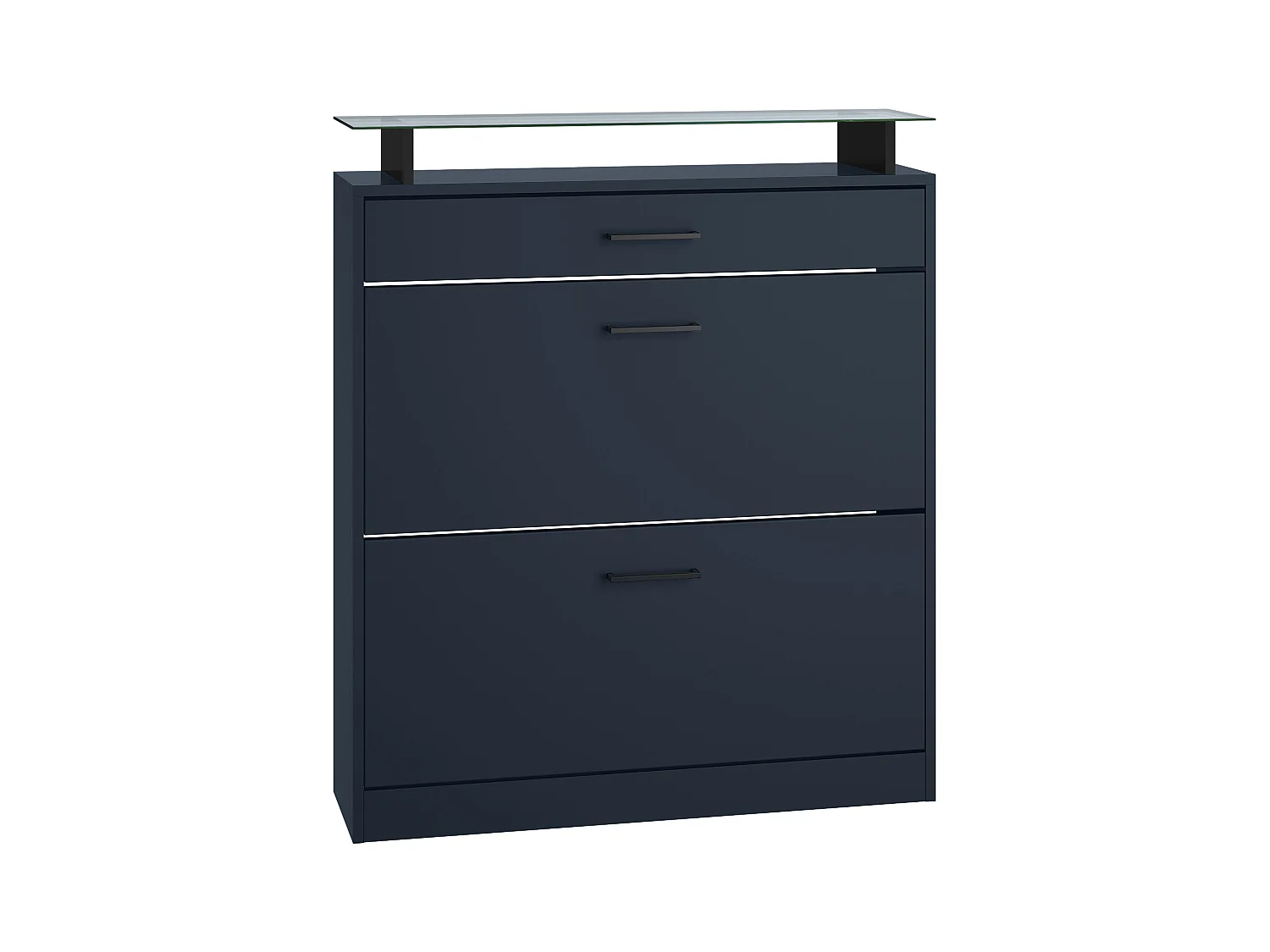 Meuble à chaussures Enigma, range-chaussures pour 16 paires avec 2 abattants, 1 tiroir et tablette en verre, Bleu royal (89 x 104 x 23 cm)