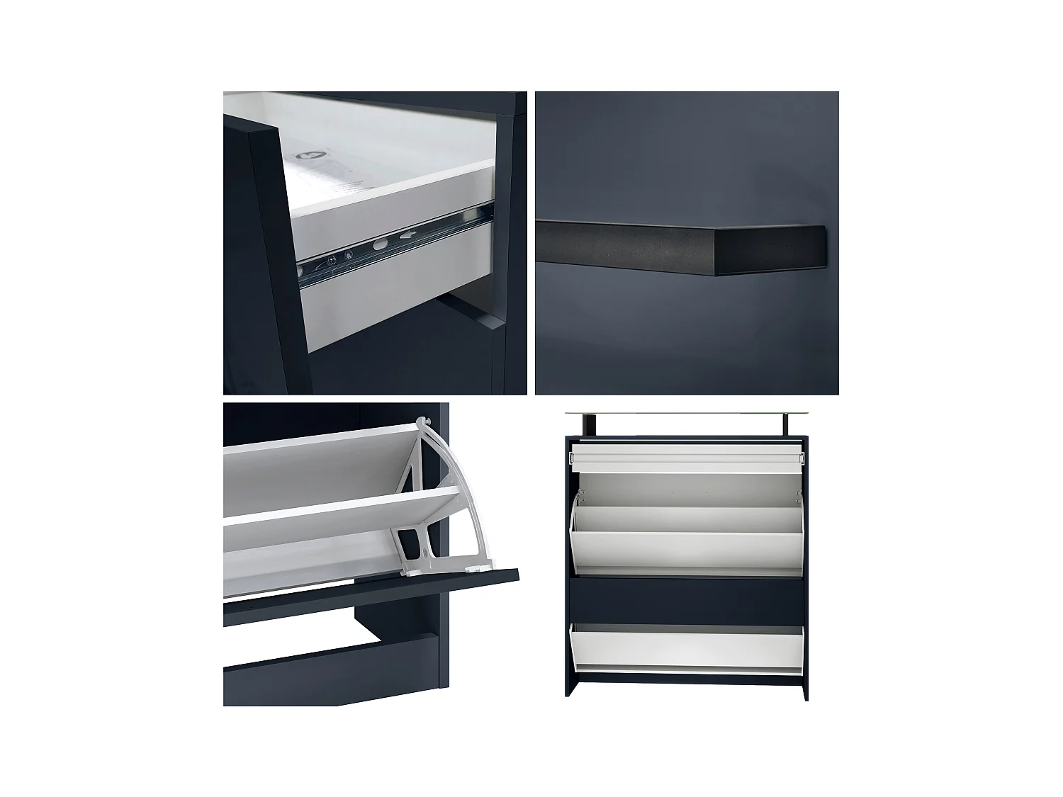 Meuble à chaussures Enigma, range-chaussures pour 16 paires avec 2 abattants, 1 tiroir et tablette en verre, Bleu royal (89 x 104 x 23 cm)