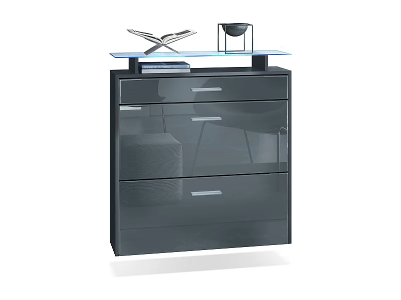 Scarpiera Vladon Malea, antracite opaco /grigio lucido incl. LED - carrello appeso per 16 paia di scarpe (89 x 96 x 23 cm)