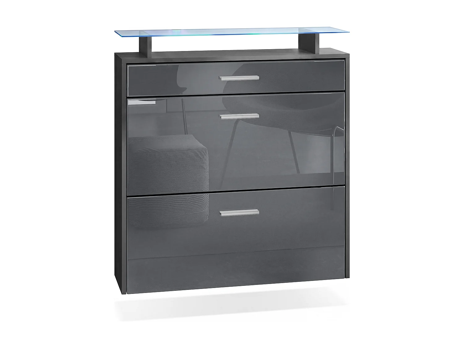SCHUHSCHRANK Malea Fronten in Grau Hochglanz