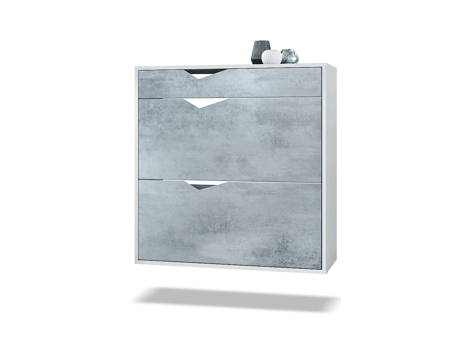 Zapatero Kolmio 85 x 87 x 33 cm, cuerpo en blanco mate, frentes en Hormigón oxidado | Amplia selección de colores