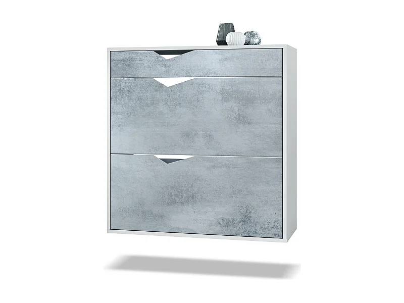 Scarpiera Kolmio 85 x 87 x 33 cm, struttura in bianco opaco, frontali in grigio ossido di cemento | Vasta scelta di colori