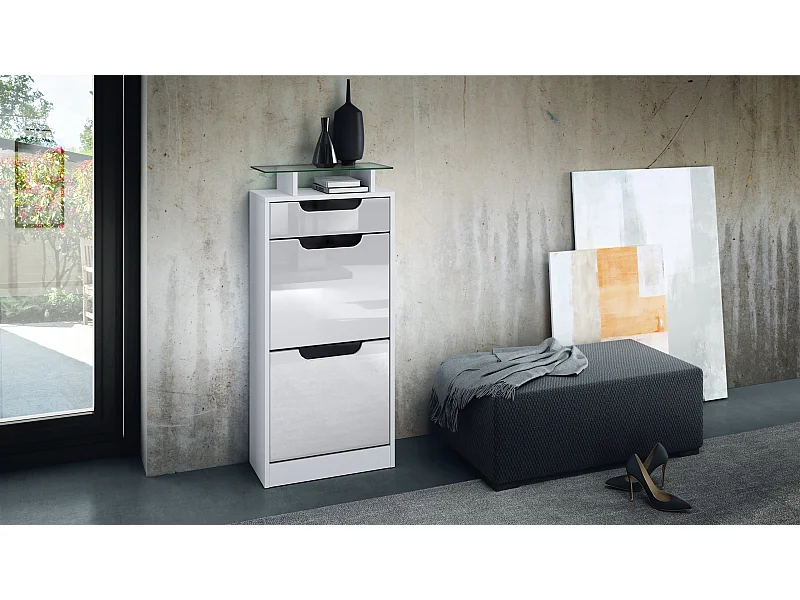 SCHUHSCHRANK Fiesta Weiß Hochglanz / Schwarz Hochglanz