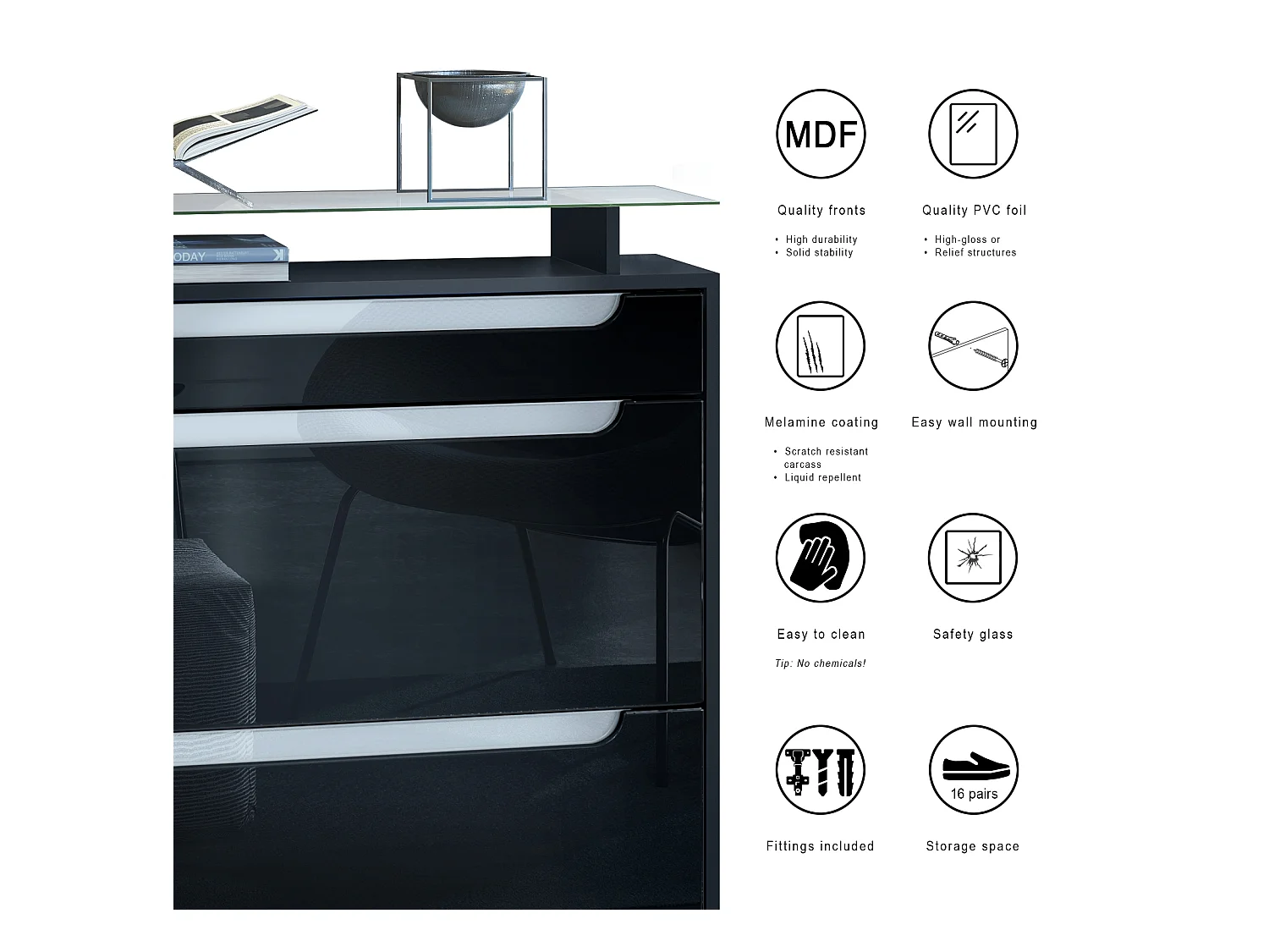 SCHUHSCHRANK Fiesta Brombeer Hochglanz / Weiß Hochglanz