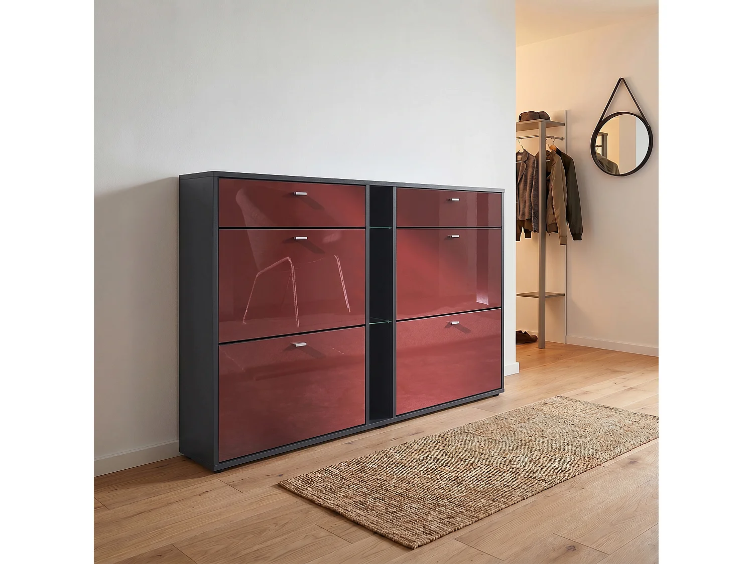 SCHUHSCHRANK Today Fronten in Bordeaux Hochglanz
