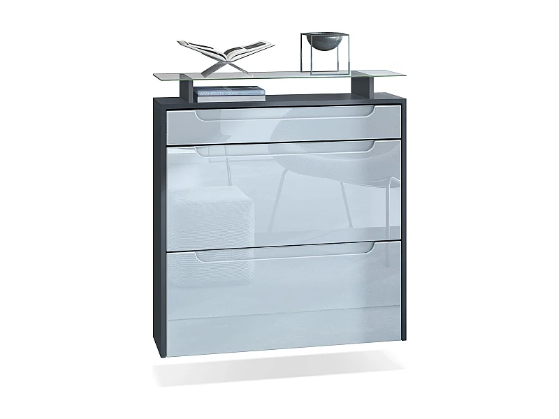 SCHUHSCHRANK Annie Fronten in Weiß Hochglanz, Griffmulden in Weiß Hochglanz