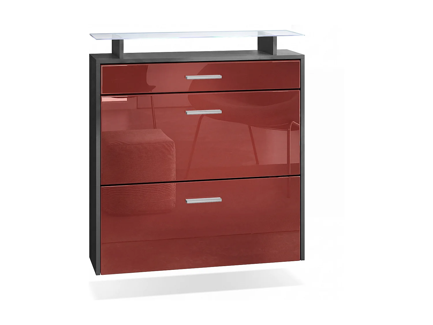 SCHUHSCHRANK Malea Fronten in Bordeaux Hochglanz