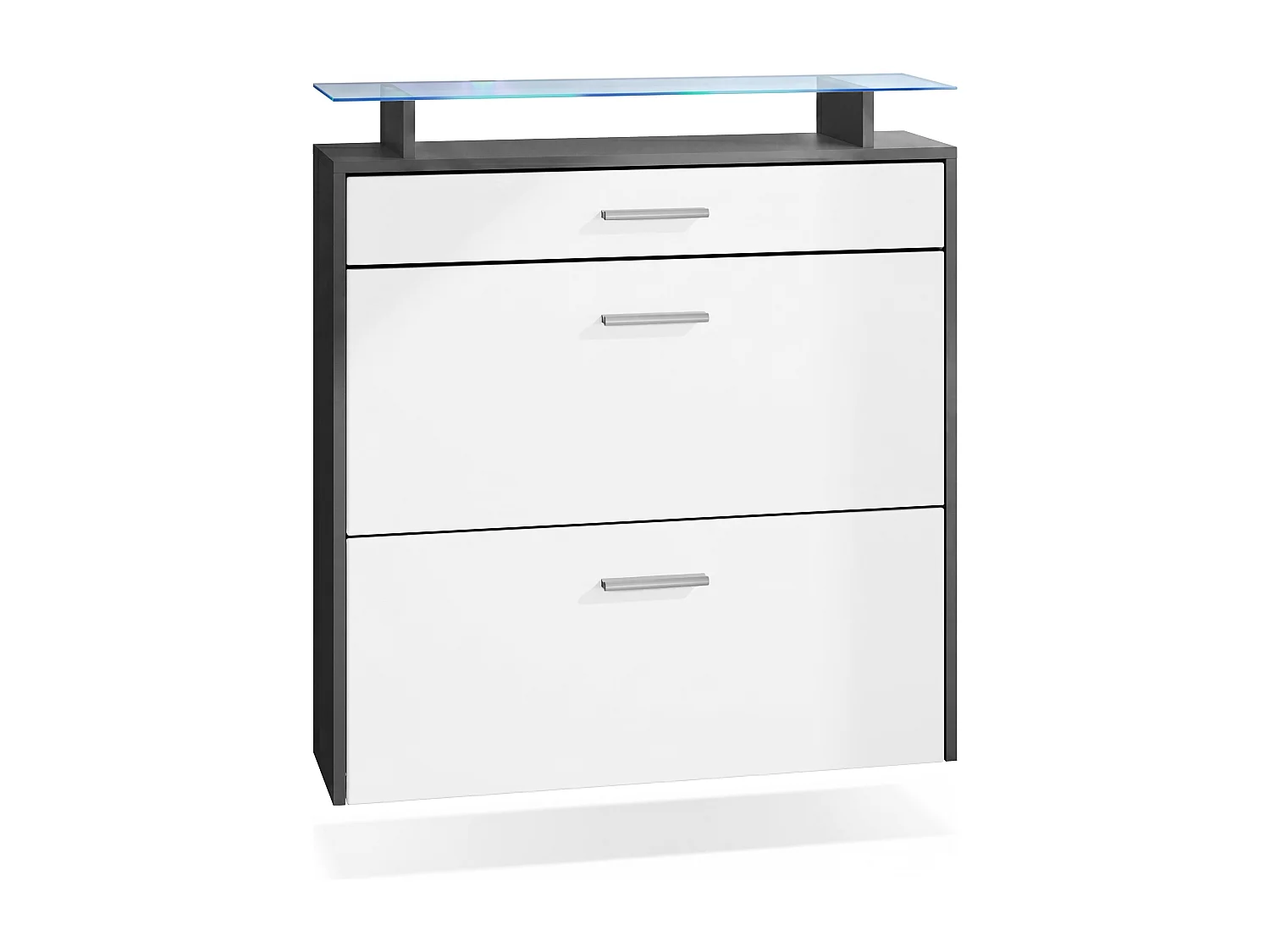 Scarpiera Vladon Malea, antracite opaco /bianco opaco incl. LED - carrello appeso per 16 paia di scarpe (89 x 96 x 23 cm)
